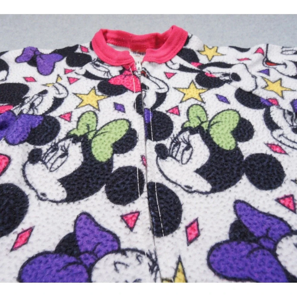 Vintage Disney Minnie Mouse Fleece Sleeper Pajamas Girls 2T 90s Mickey Stuff Zip